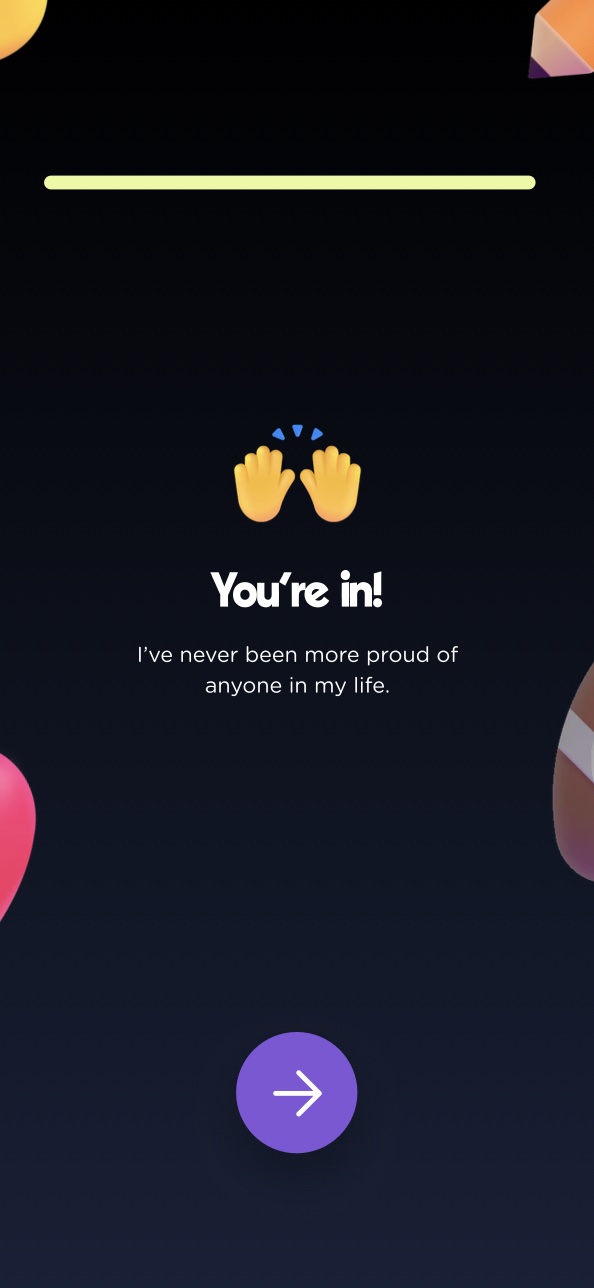 Signup success – You're in! screen