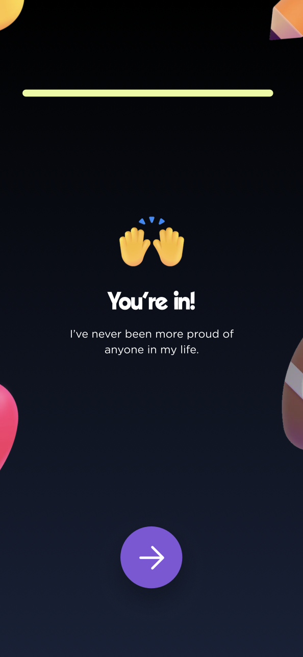 Signup success – You're in! screen