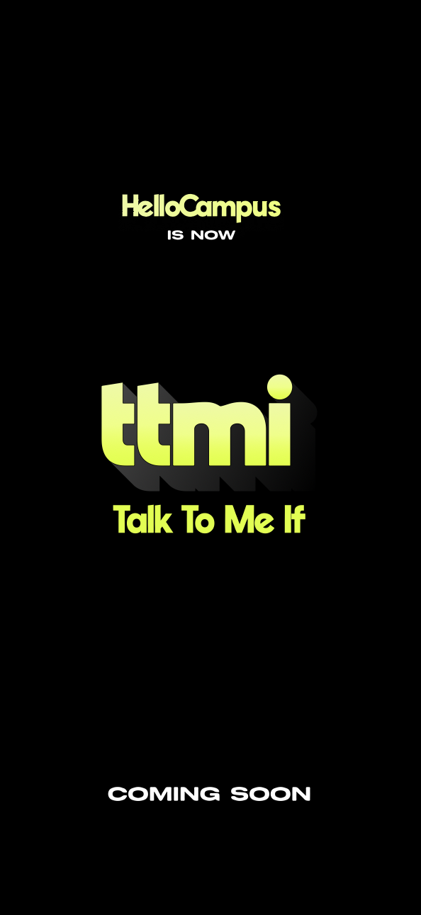 Hello Campus splash screen announcing rebrand to TTMI