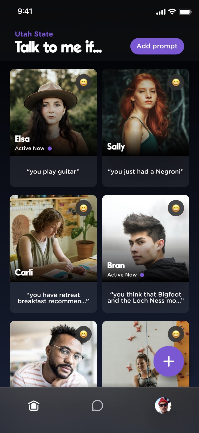 Main feed – grid of students with prompts